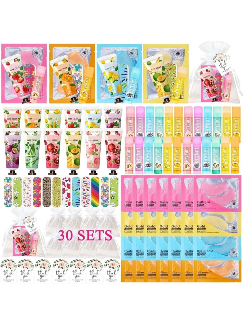 180 Pcs Spa Party Favors Set - Eye Masks, Hand Cream, Lip Balm & Nail Files